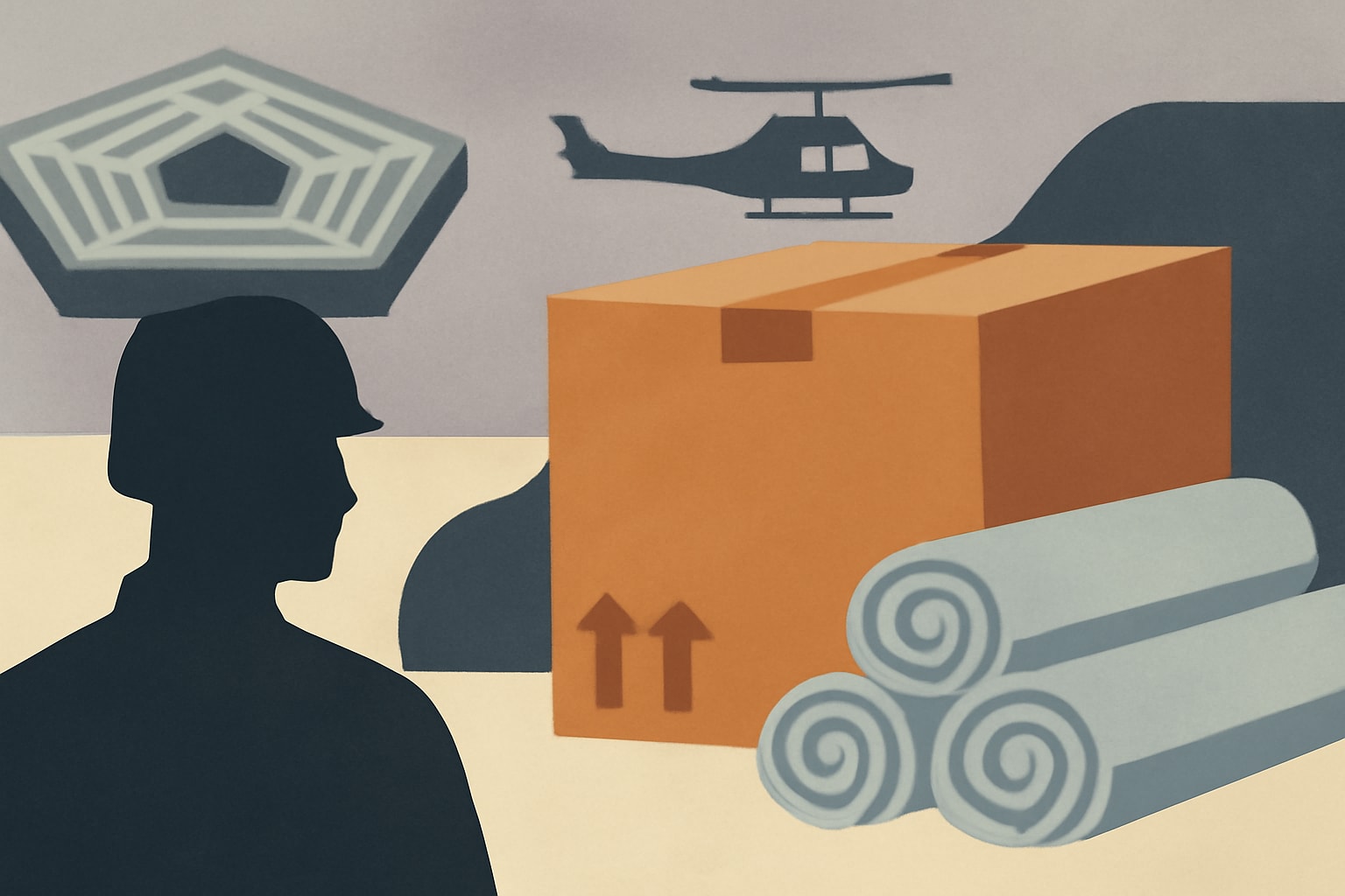 Editorial illustration for: Pentagon Wasted $2.85 Million on Unused Migrant Detention Supplies