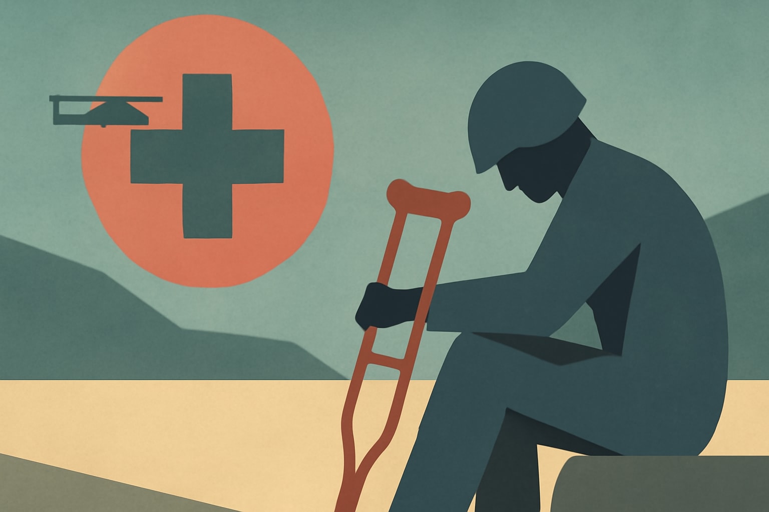 Editorial illustration for: Wounded Soldiers Accuse Military Healthcare System of Failing Them