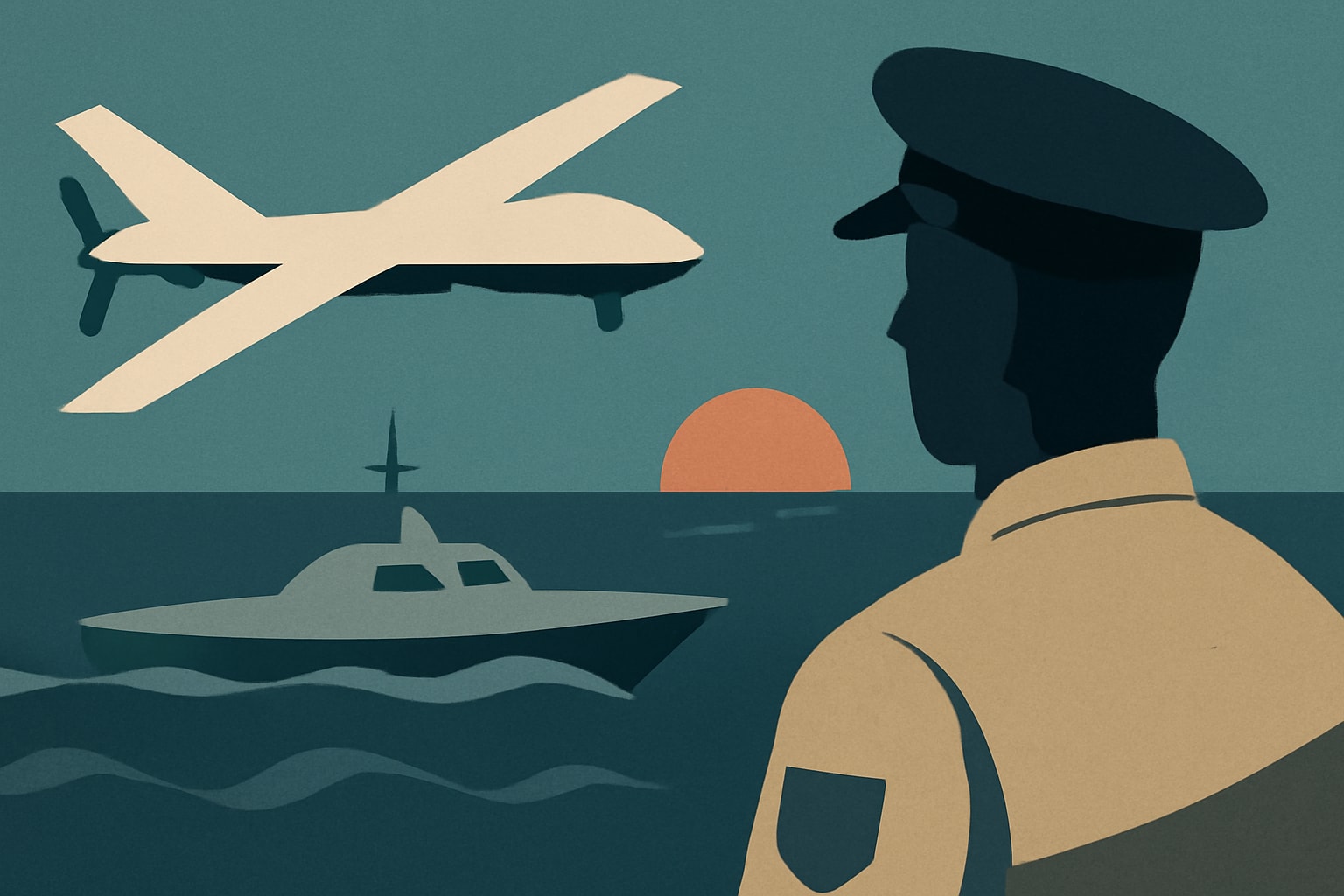 Editorial illustration for: Unmanned Warfare Expansion: Is the U.S. Military Prepared for the High Seas?