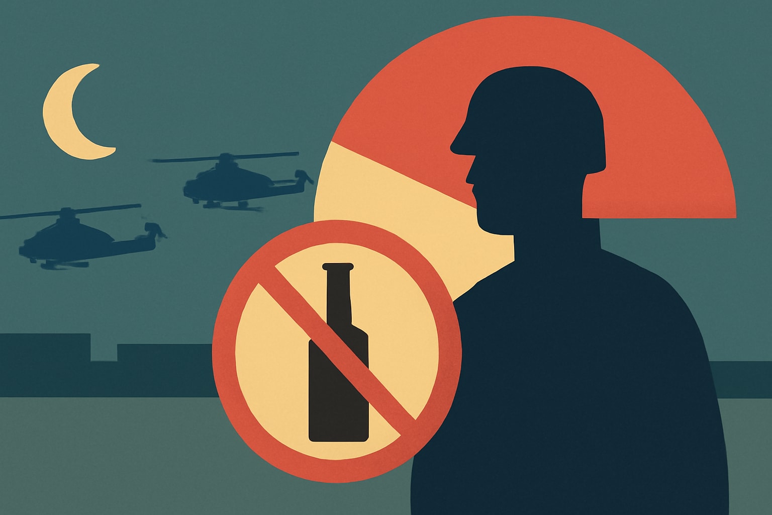 Editorial illustration for: Marine Corps Enforces Curfew and Alcohol Ban for Okinawa Marines