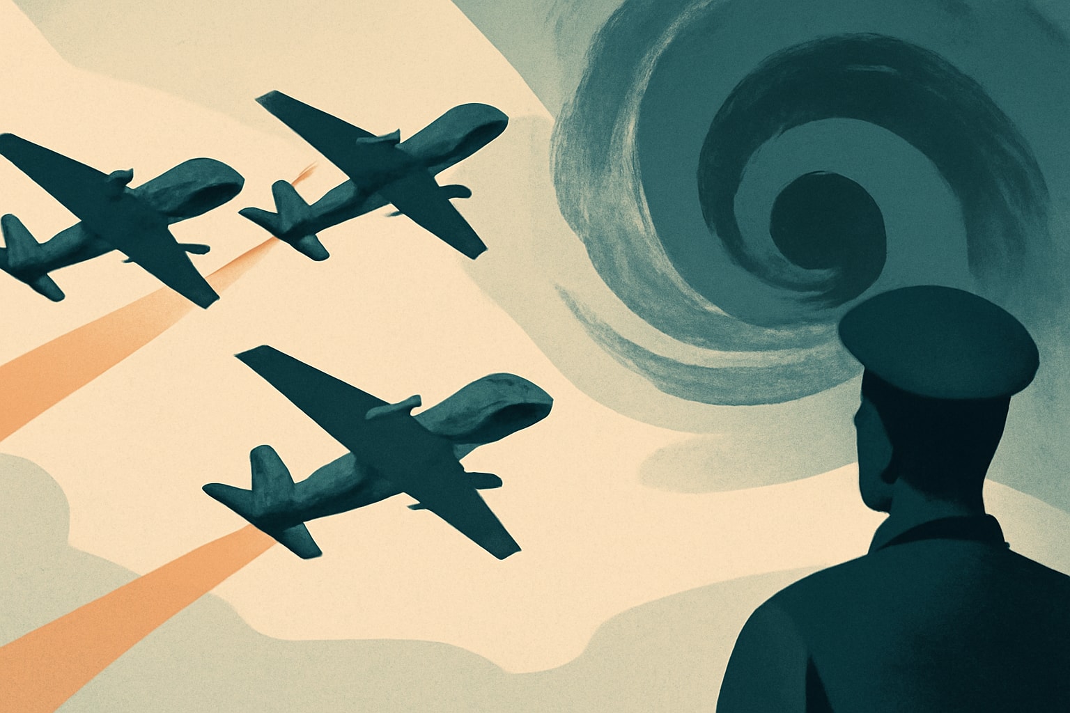 Editorial illustration for: Air Force Bases Relocate Aircraft Ahead of Hurricane Isaias