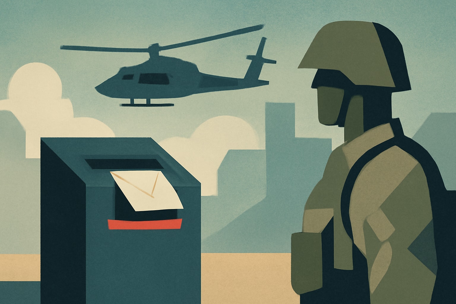 Editorial illustration for: National Guard Responds to Troops Near DC Ballot Drop Box Incident