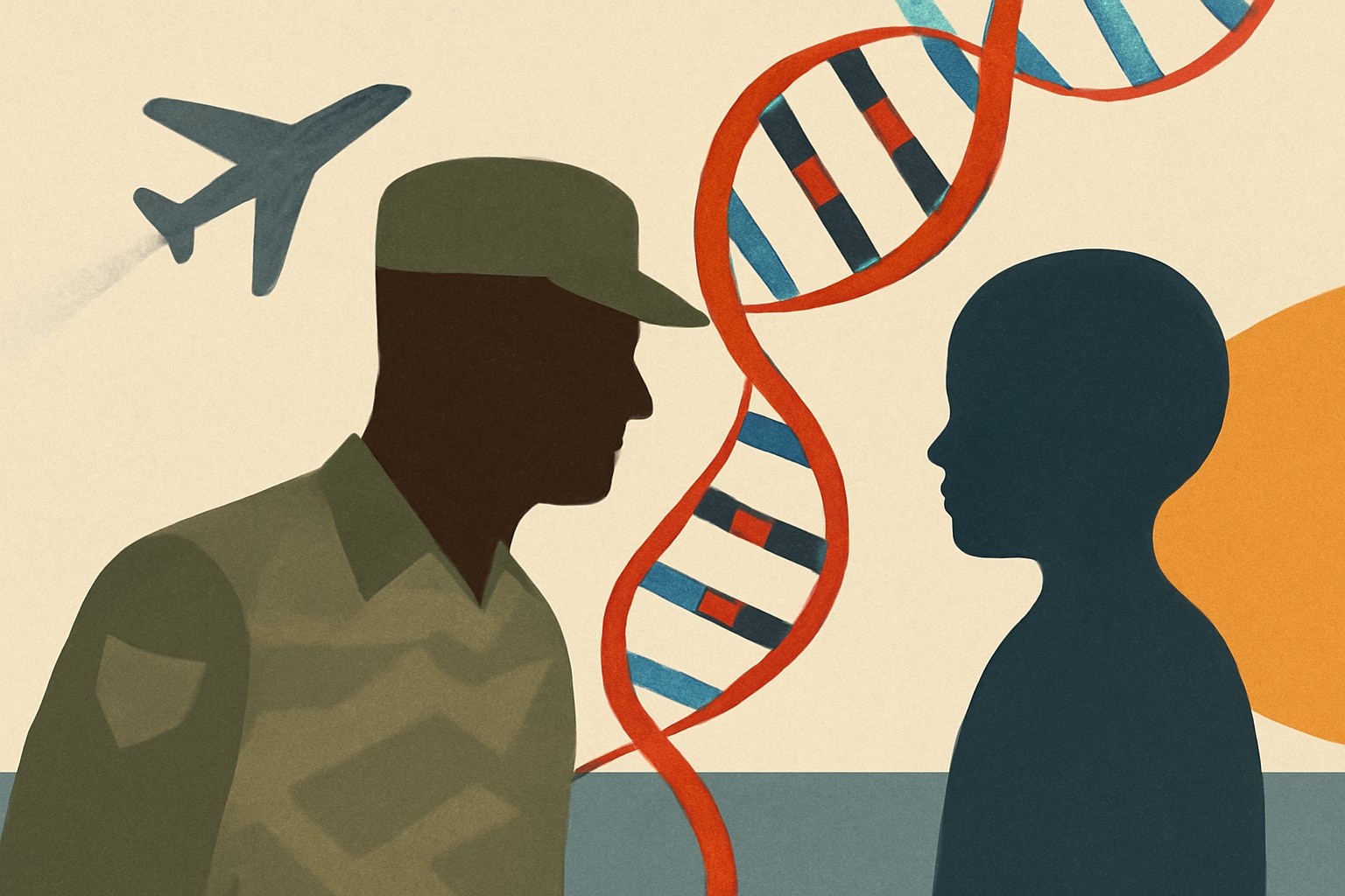 Editorial illustration for: Aging Veterans Use DNA Testing to Reconnect with Children Left Behind