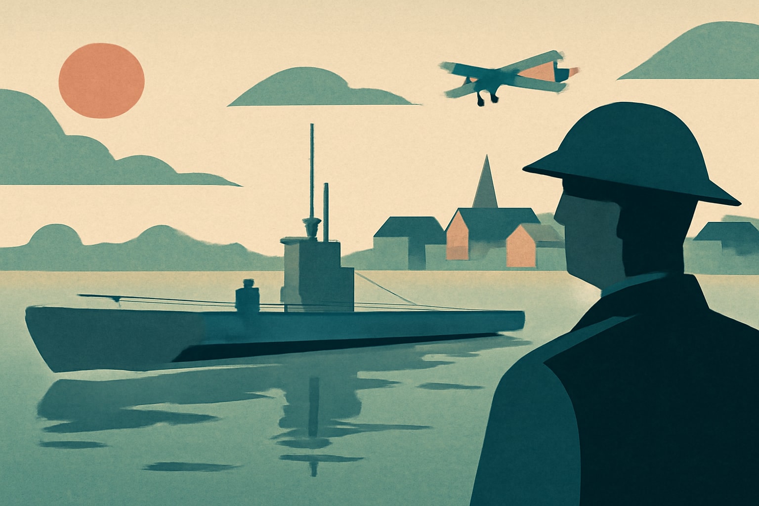 Editorial illustration for: Historical Incident: German U-Boat Sails into Newport Harbor During WWI