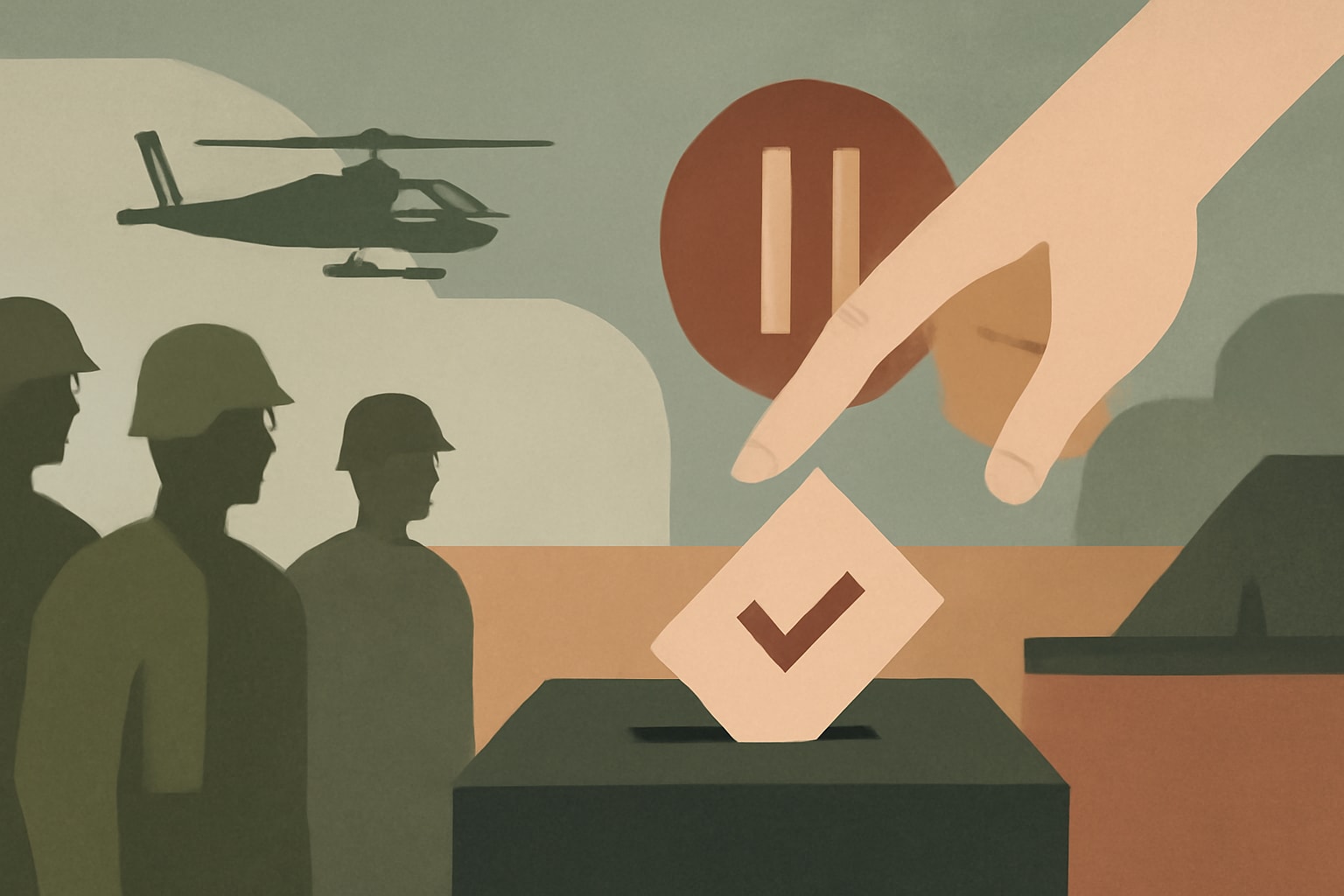 Editorial illustration for: Hegseth Directs Troops to Pause Operations to Vote