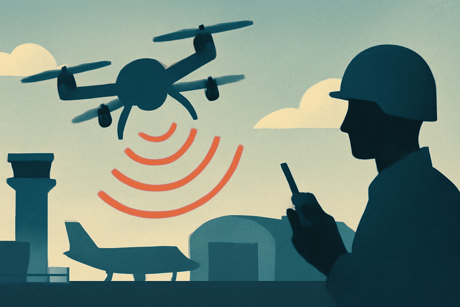 Editorial illustration for: ACC Considers Commercial Counter-Drone Services for Air Base Defense