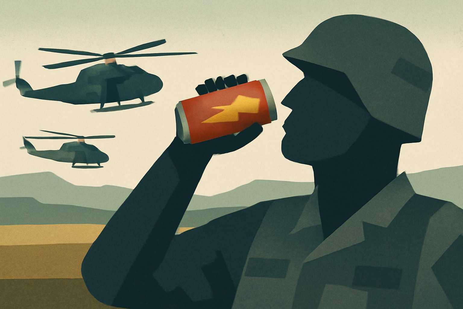 Editorial illustration for: Energy Drink Consumption Soared During Operation Epic Fury, General Reveals