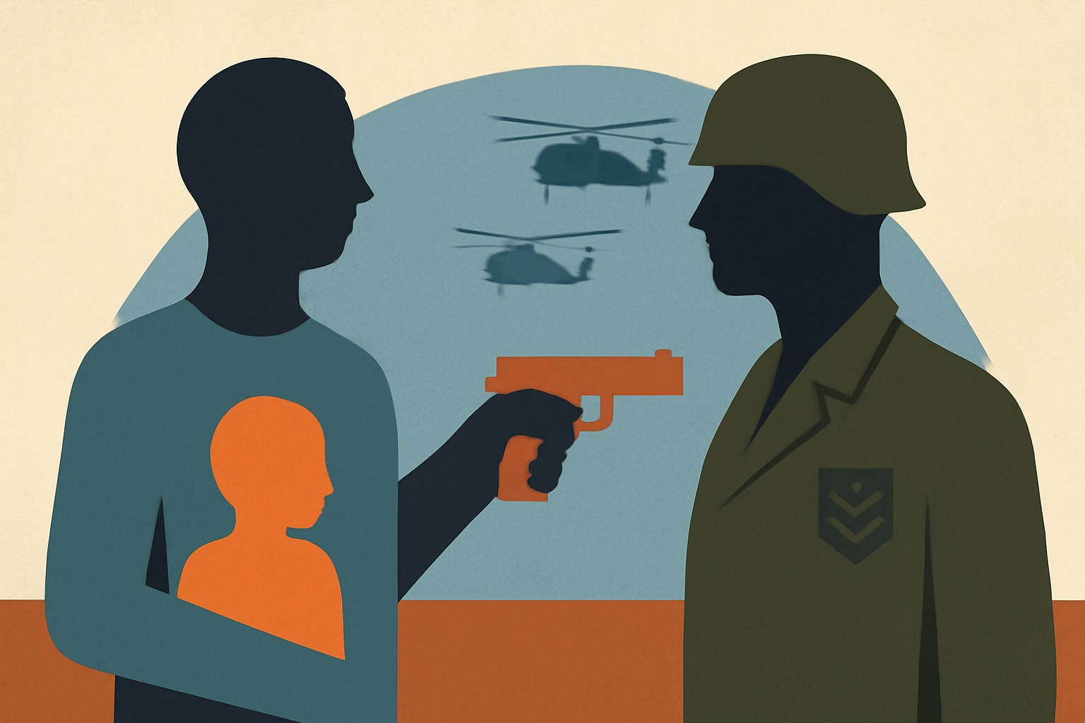 Editorial illustration for: Parent Who Stopped Oregon School Shooter Thanks Iraq Veterans for Military Training