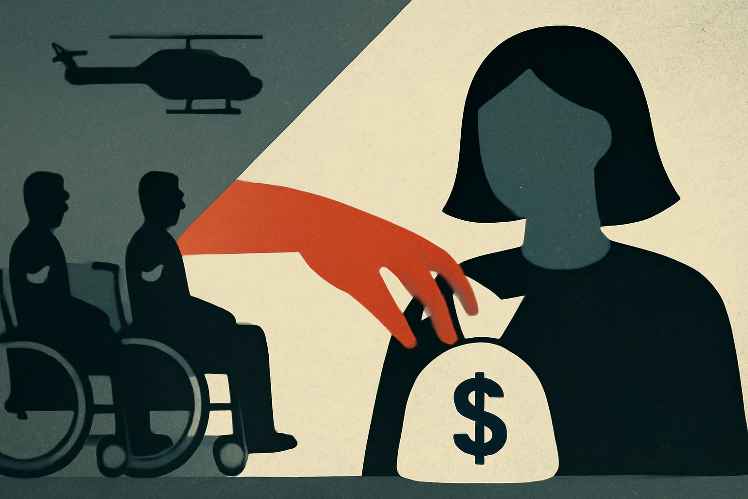 Editorial illustration for: Woman Indicted for Stealing Over $864,000 from Disabled Veterans