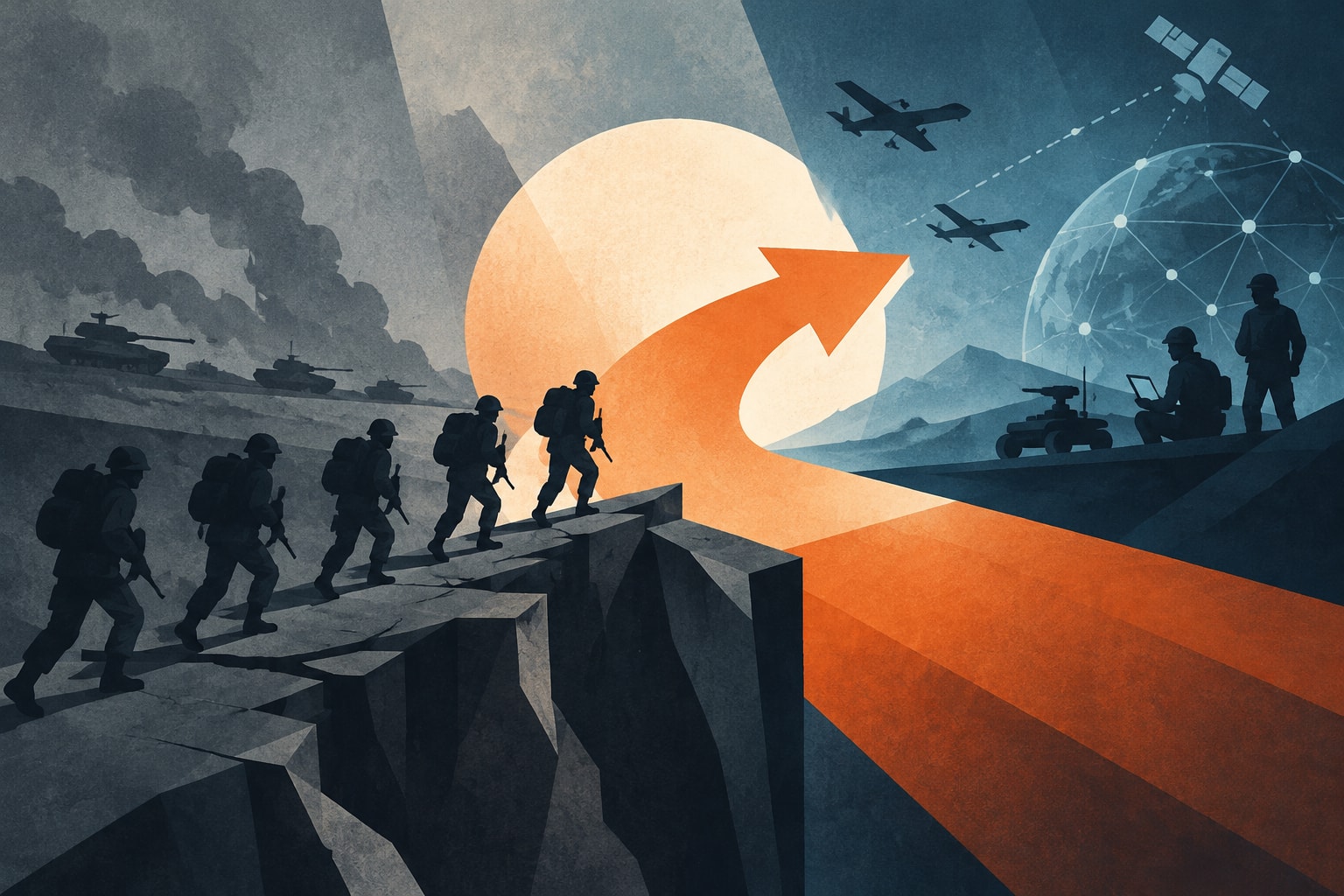 Editorial illustration for: Petraeus Calls for Urgent Revolutionary Change in Military Strategy