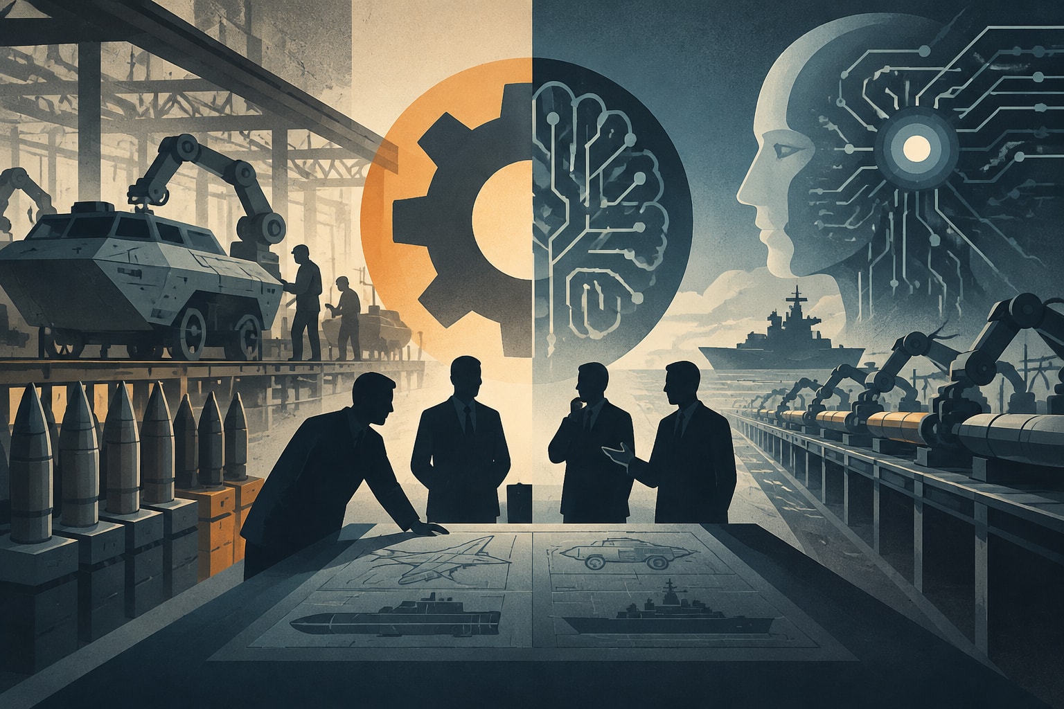 Editorial illustration for: Defense Industry Leaders Address Production Challenges and AI Integration