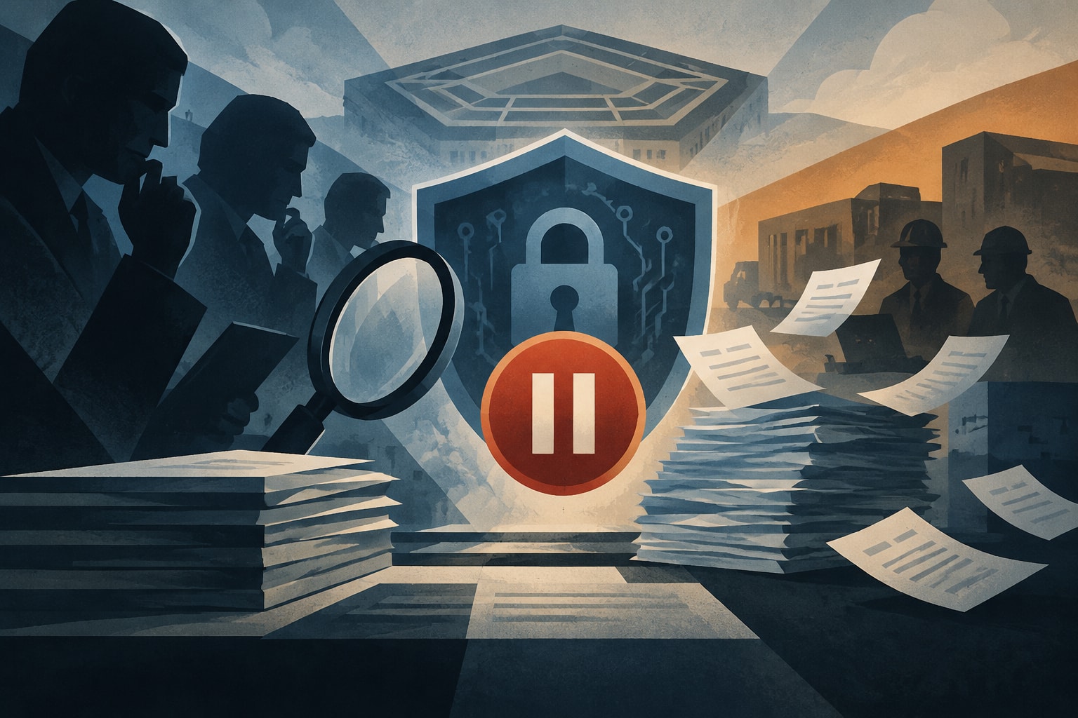 Editorial illustration for: DoD Faces Scrutiny Over CMMC Pause Amid RFI Responses