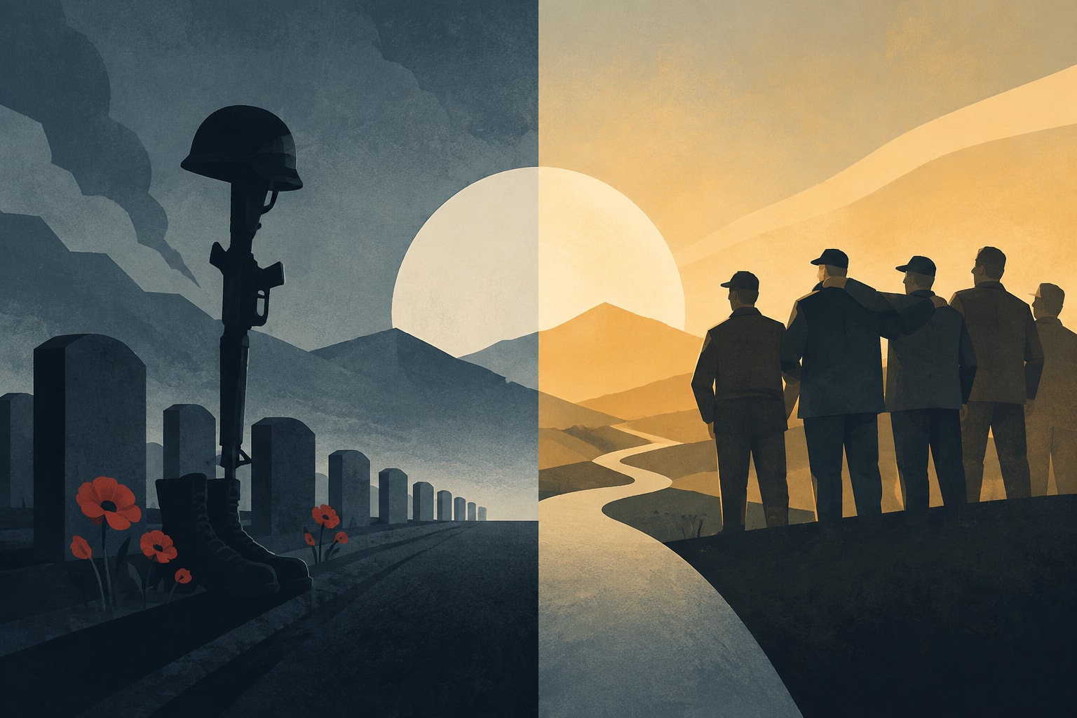 Editorial illustration for: Veterans Day vs. Memorial Day: Understanding Their Distinct Roles