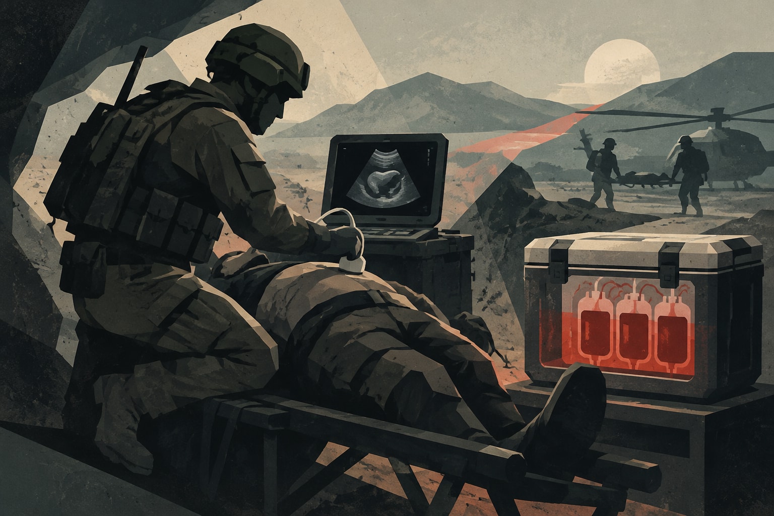 Editorial illustration for: Marine Corps Fast-Tracks AI-Powered Ultrasounds and Blood Coolers