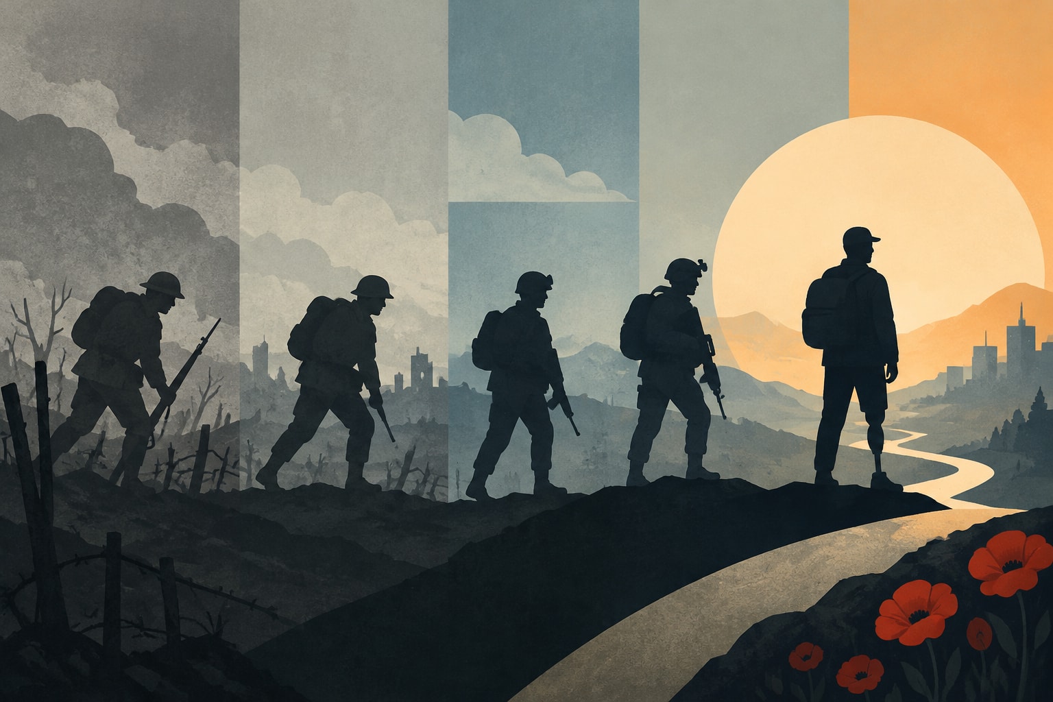 Editorial illustration for: The Evolution of Veterans Day: From World War I to Today