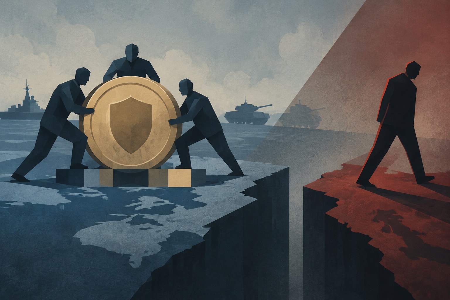Editorial illustration for: Britain Will Not Join Canada-Led Defense Bank Initiative