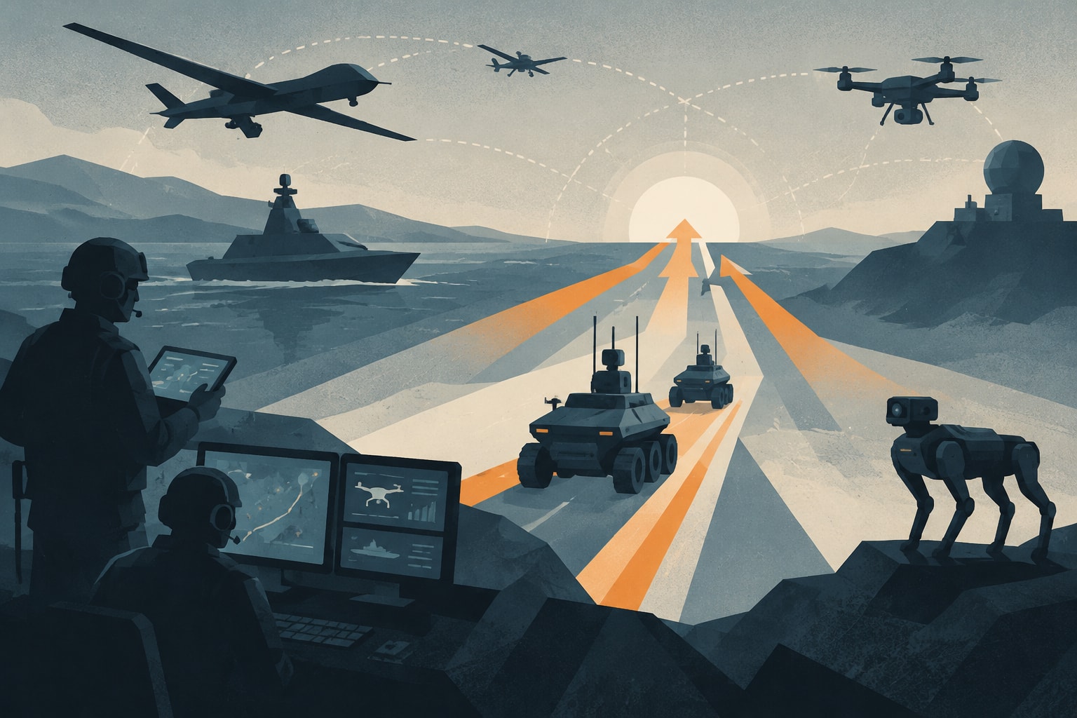 Editorial illustration for: Defense Organizations Accelerate Autonomy Integration Amid Changing Timelines