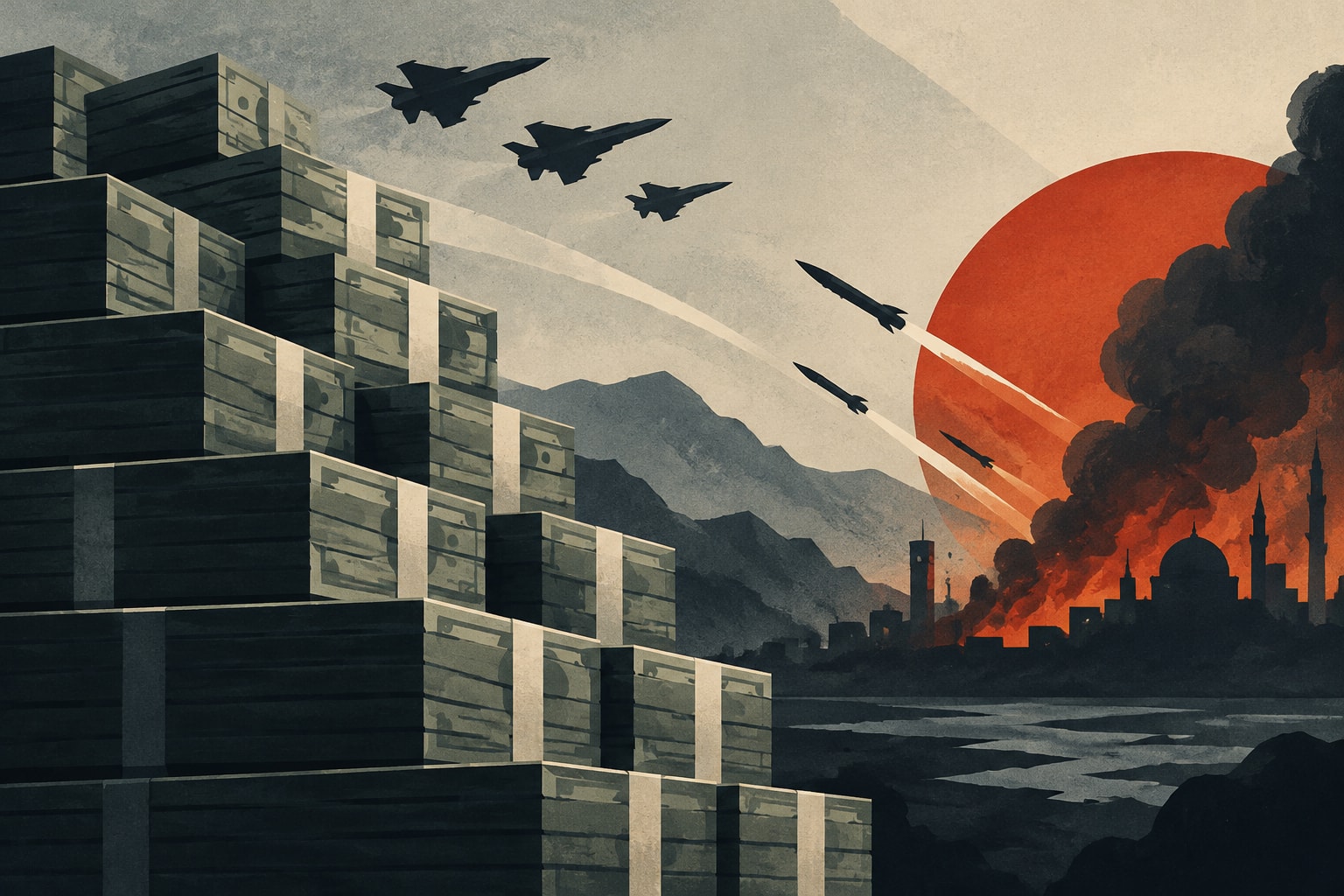 Editorial illustration for: U.S. Military Spending on Iran War Surpasses $47 Billion