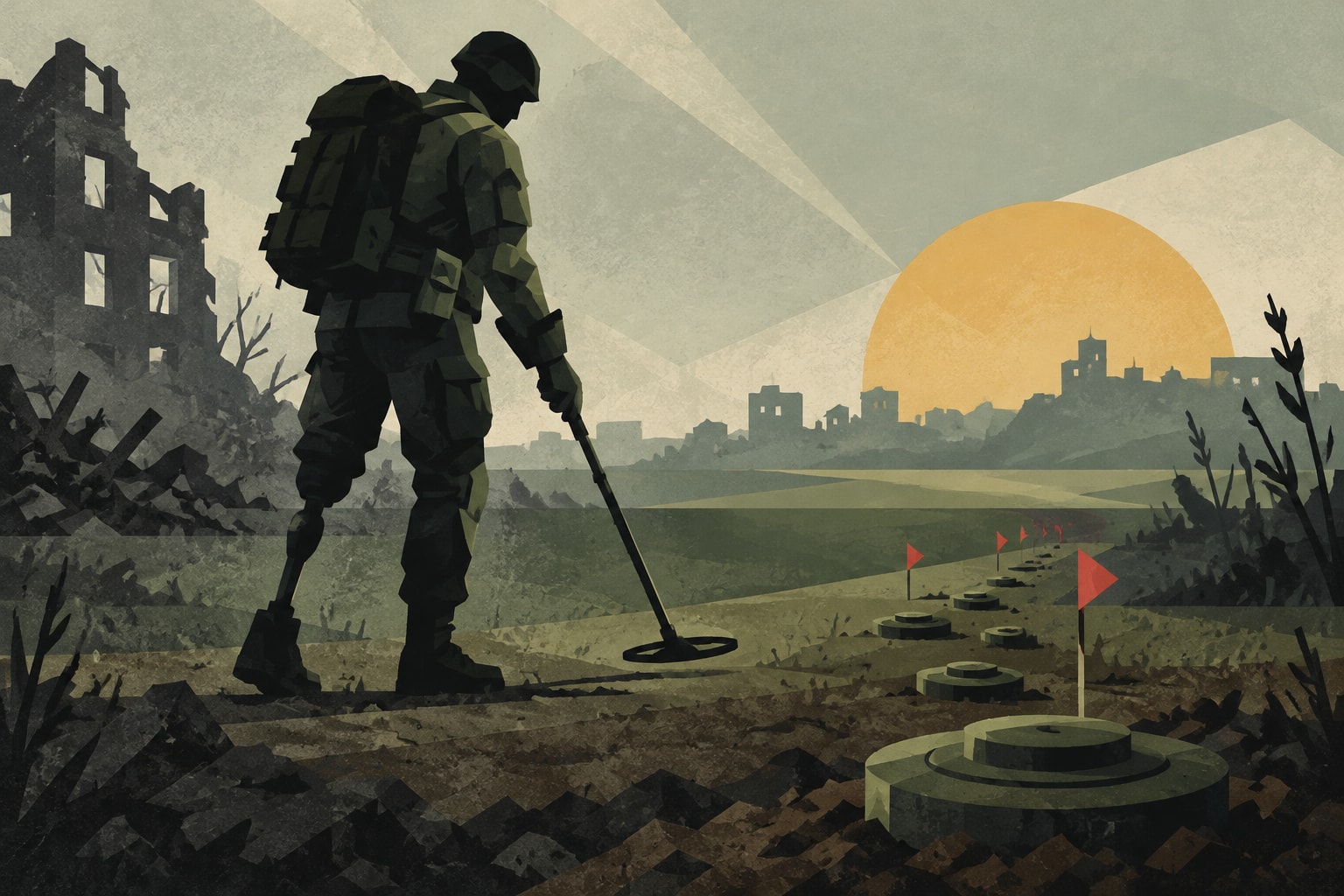Editorial illustration for: Green Beret Ryan Hendrickson Clears Landmines in Ukraine After IED Injury