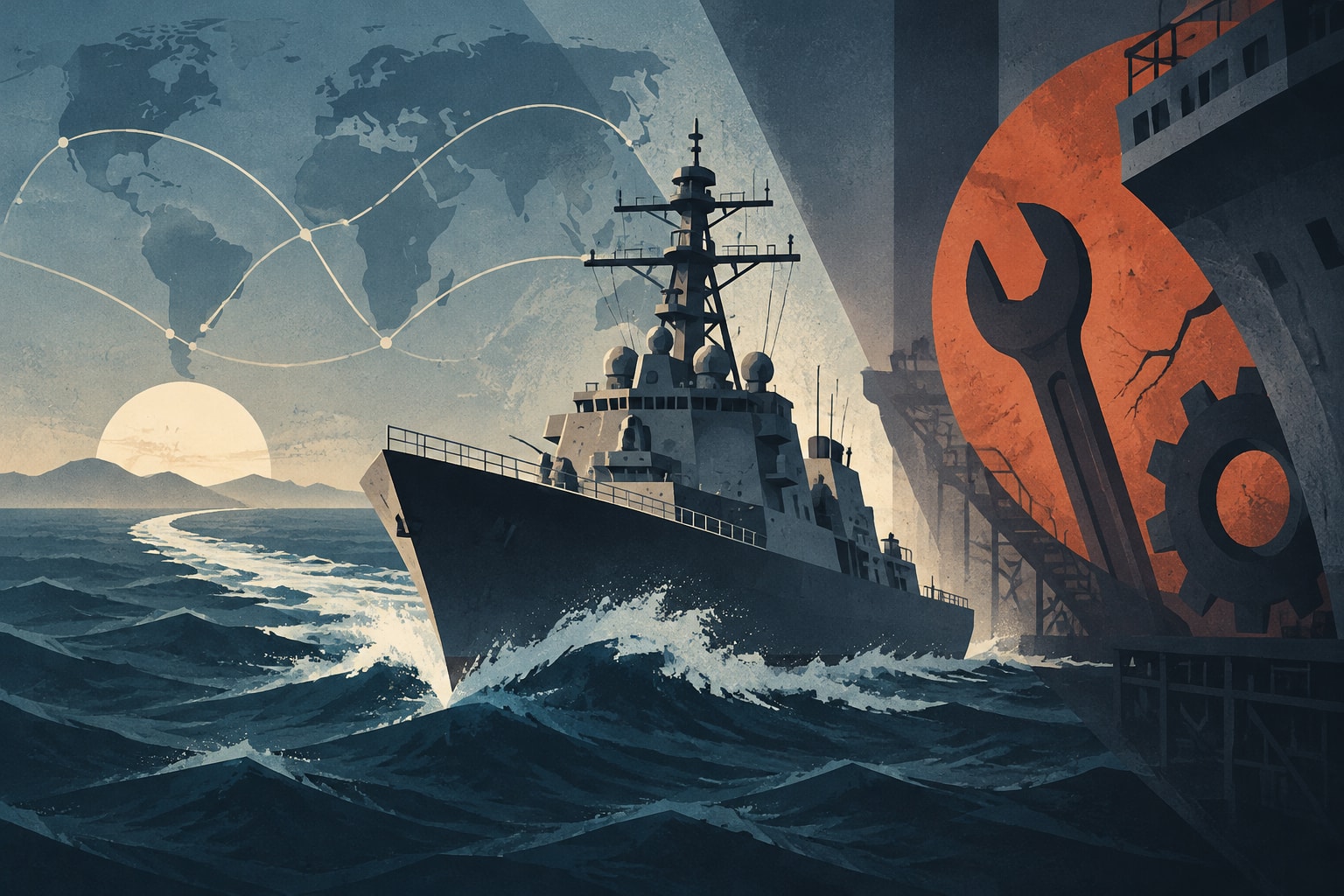 Editorial illustration for: USS Spruance Sets Record Deployment, Raises Maintenance Concerns