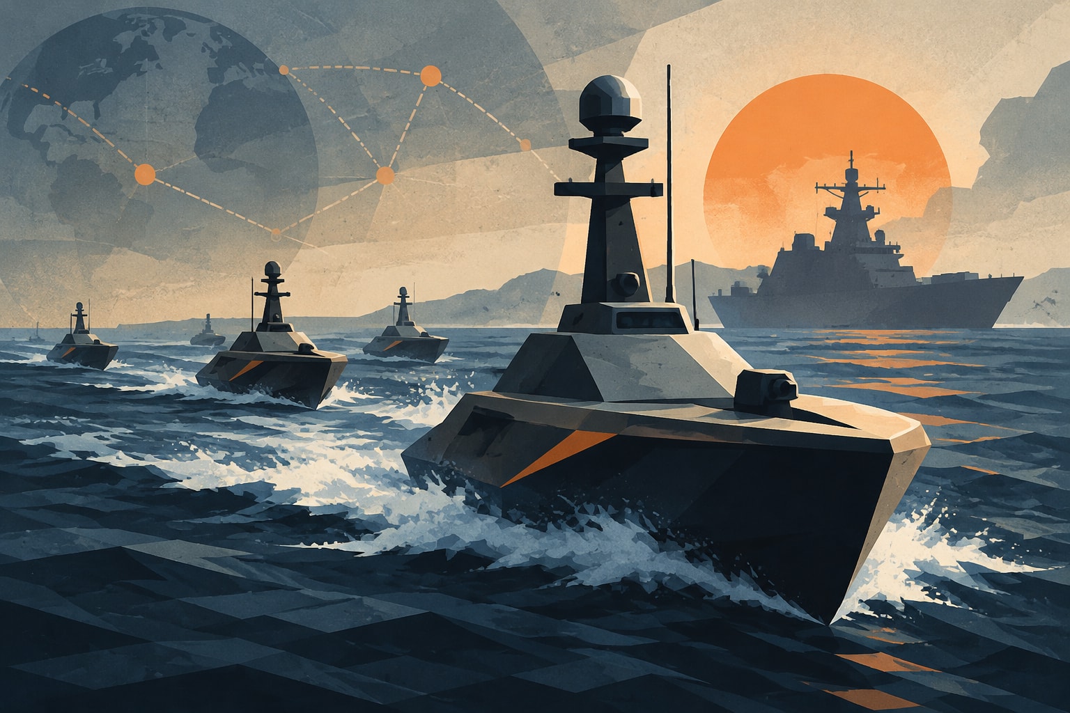 Editorial illustration for: Navy Expands Role for Drone Boats as First Unit Deploys