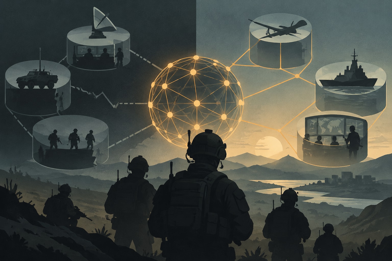 Editorial illustration for: New Tactical Communications System for U.S. Ground Troops Aims to Break Network Silos