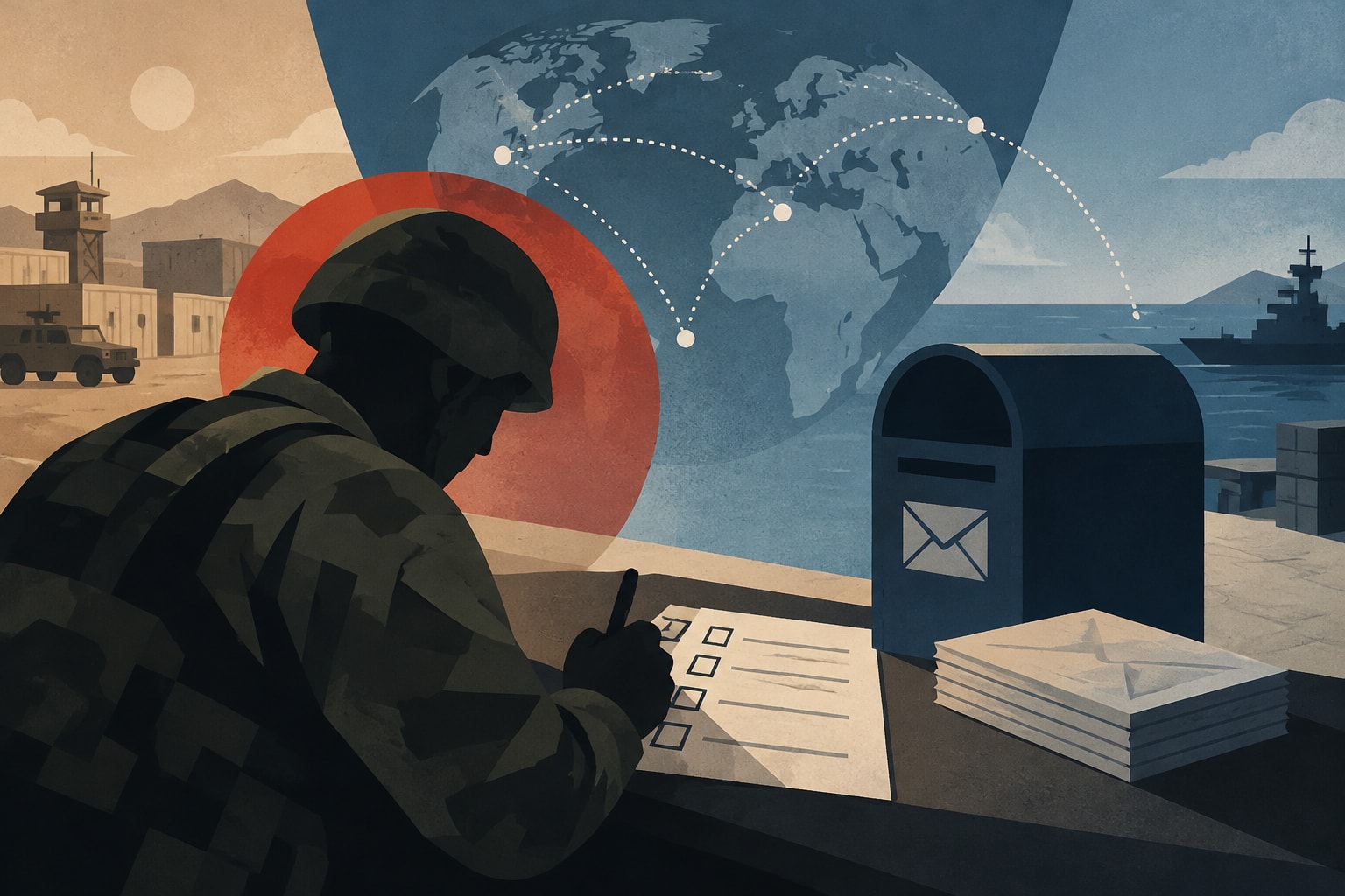 Editorial illustration for: Voting From Overseas or on Base: A Military Voter’s Checklist Before Nov. 3
