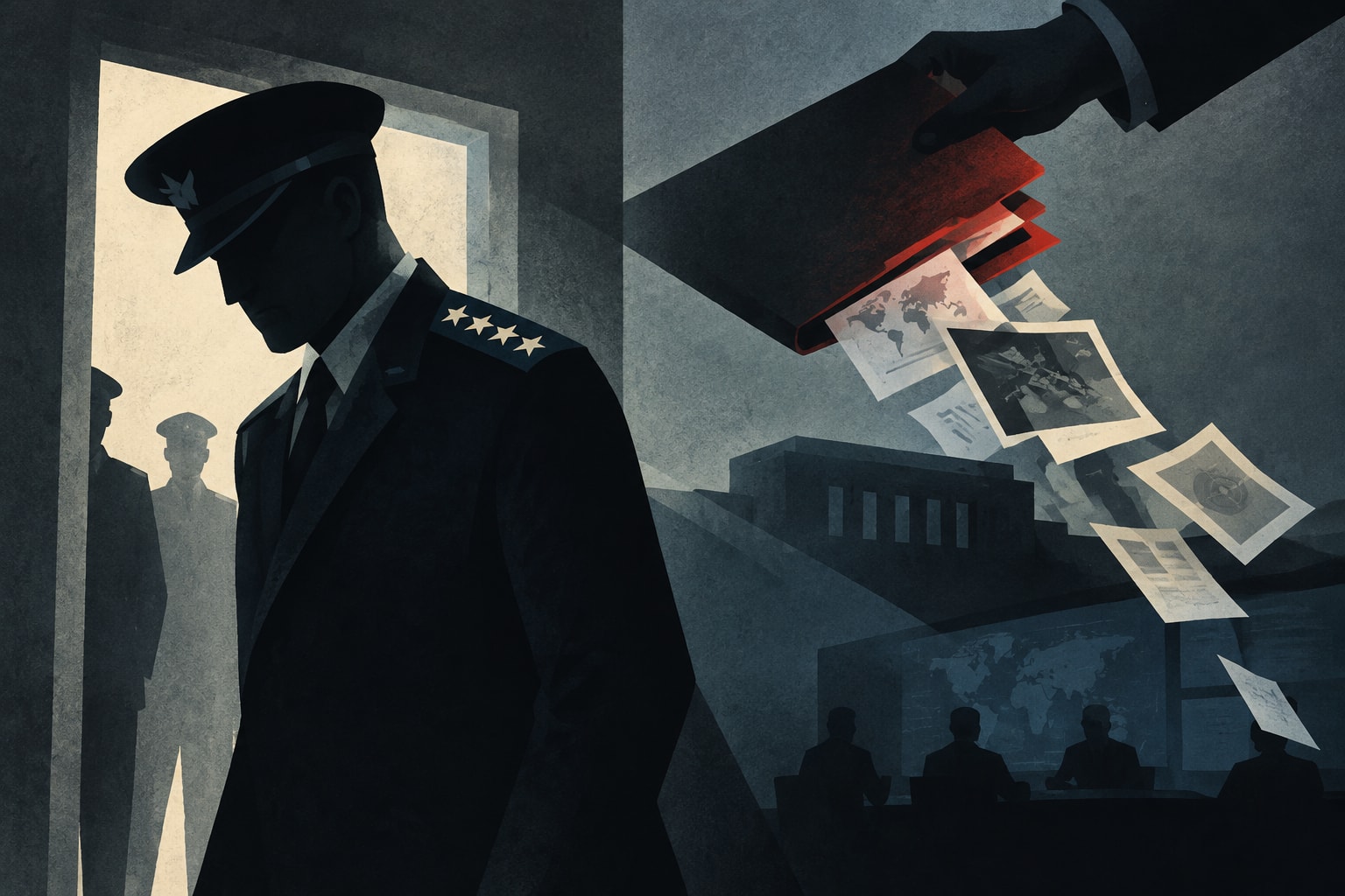 Editorial illustration for: Senior US General Fired, Accused of Leaking Classified Information