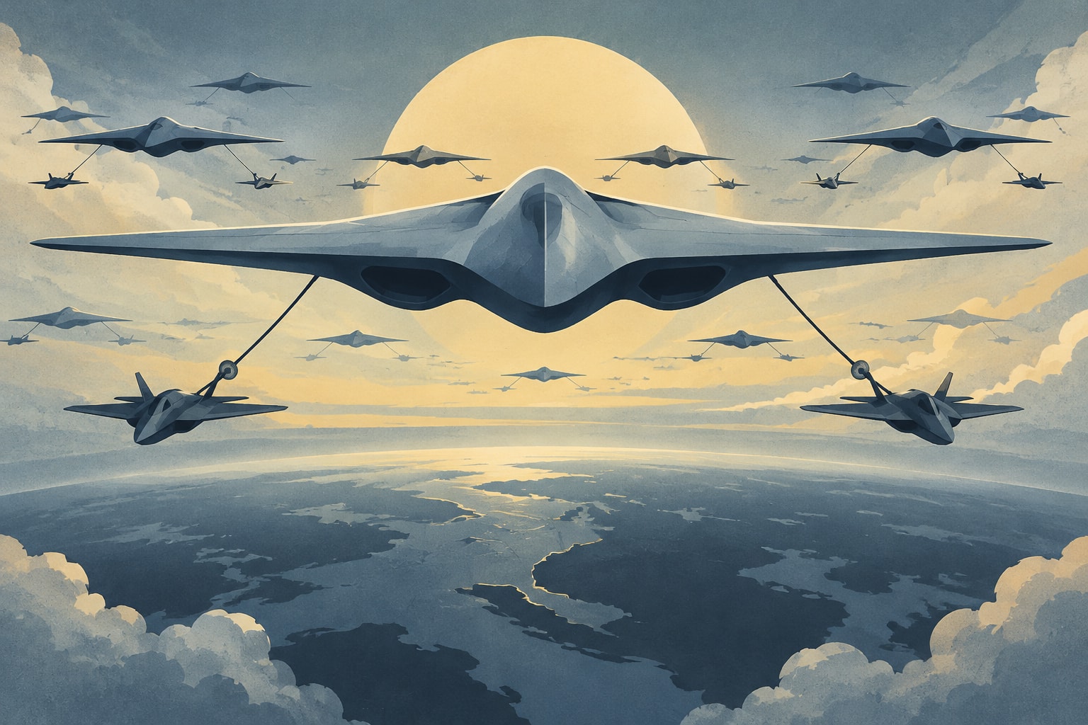 Editorial illustration for: Air Force Should Buy 250 Blended-Wing Tankers, Analysis Suggests