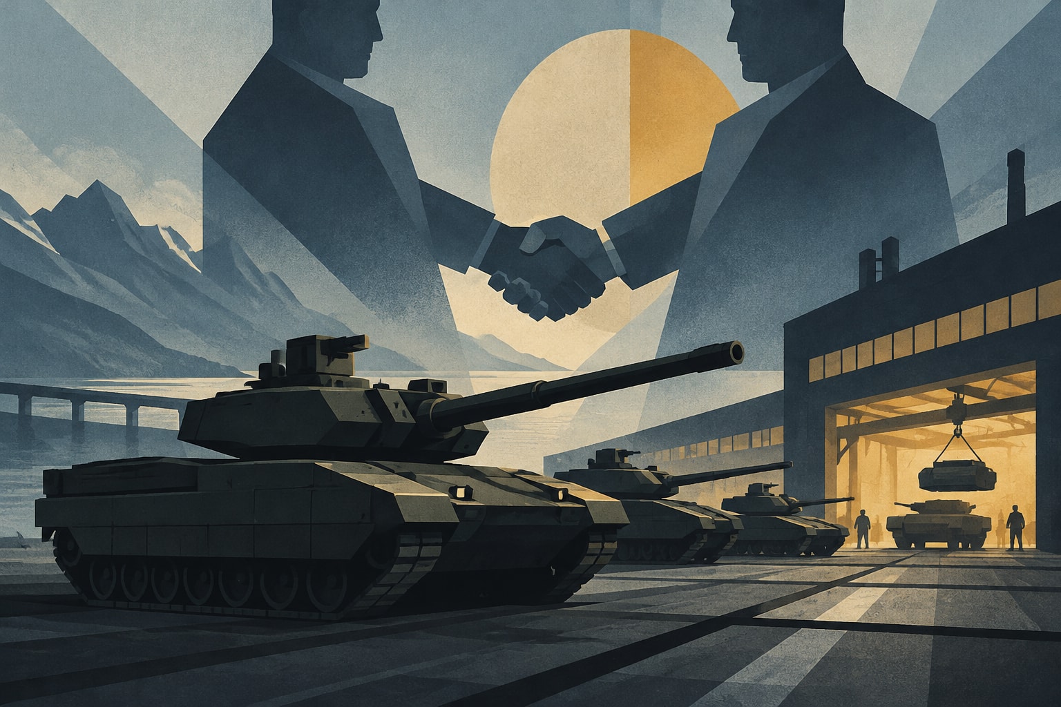 Editorial illustration for: Norway and Germany Advance Hansa Defense Pact with Tank Production
