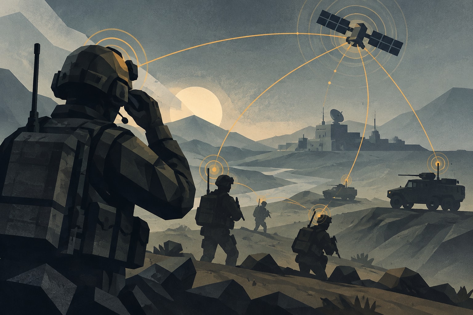 Editorial illustration for: Pentagon Unveils New Tactical Communication System for Ground Troops
