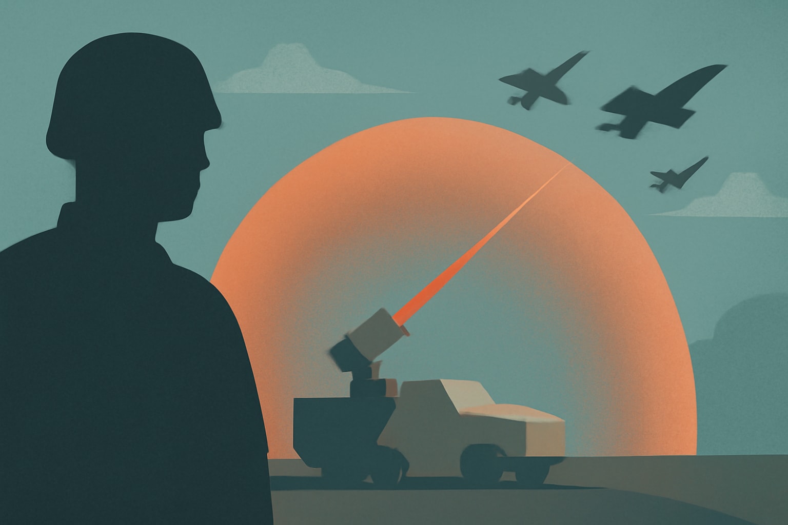 Editorial illustration for: U.S. Military Pursues High-Energy Laser Dome for Domestic Air Defense