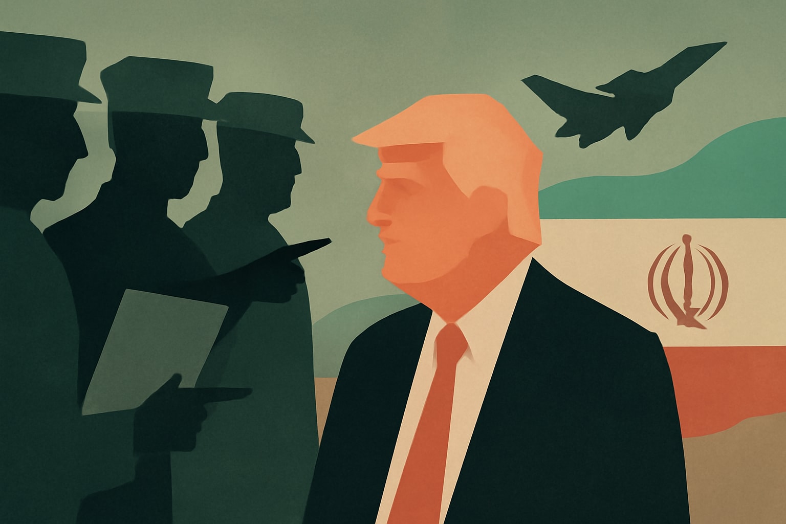Editorial illustration for: US Military Commanders to Brief Trump on Military Options Against Iran