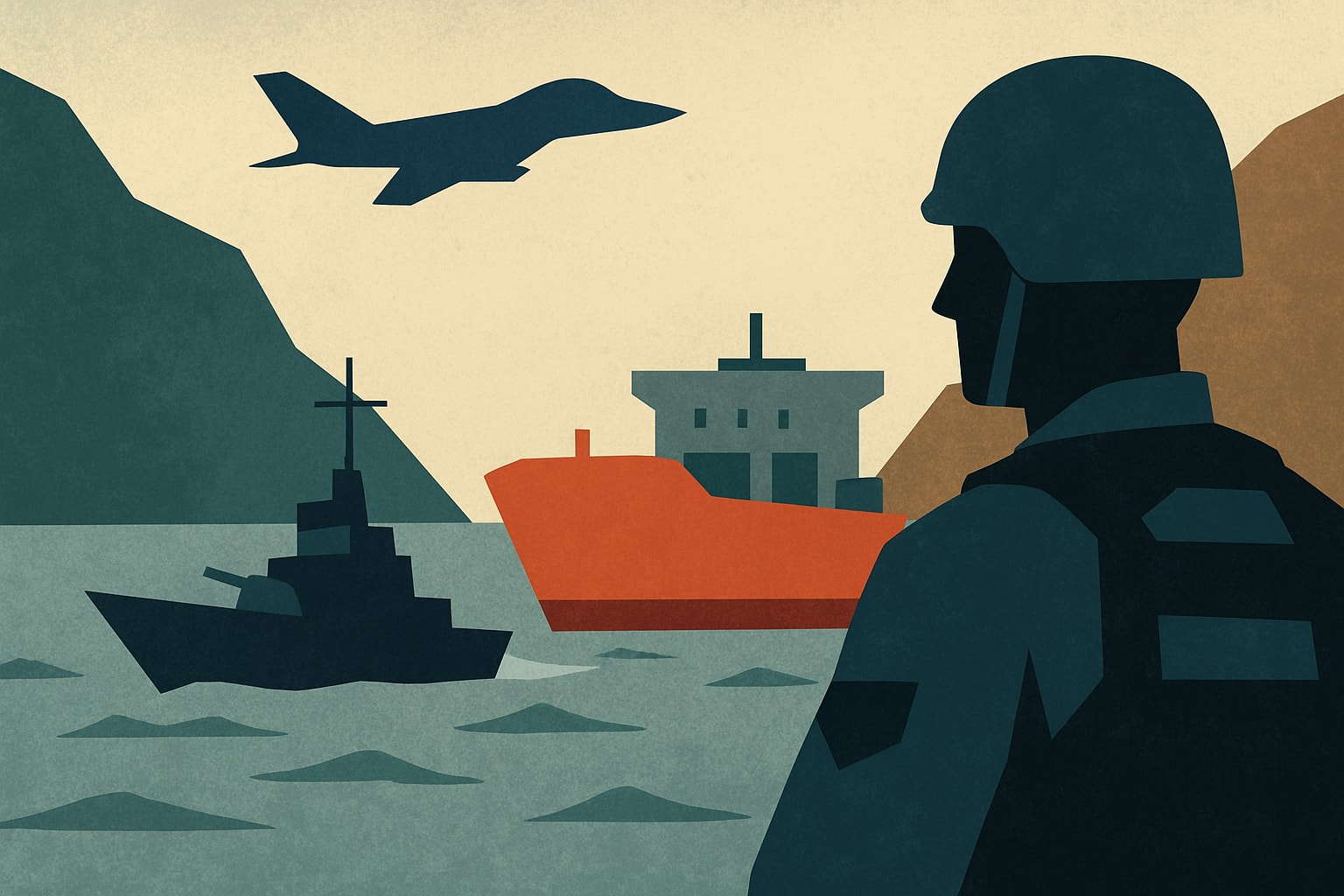 Editorial illustration for: US Military Escorts Commercial Carrier Through Strait of Hormuz