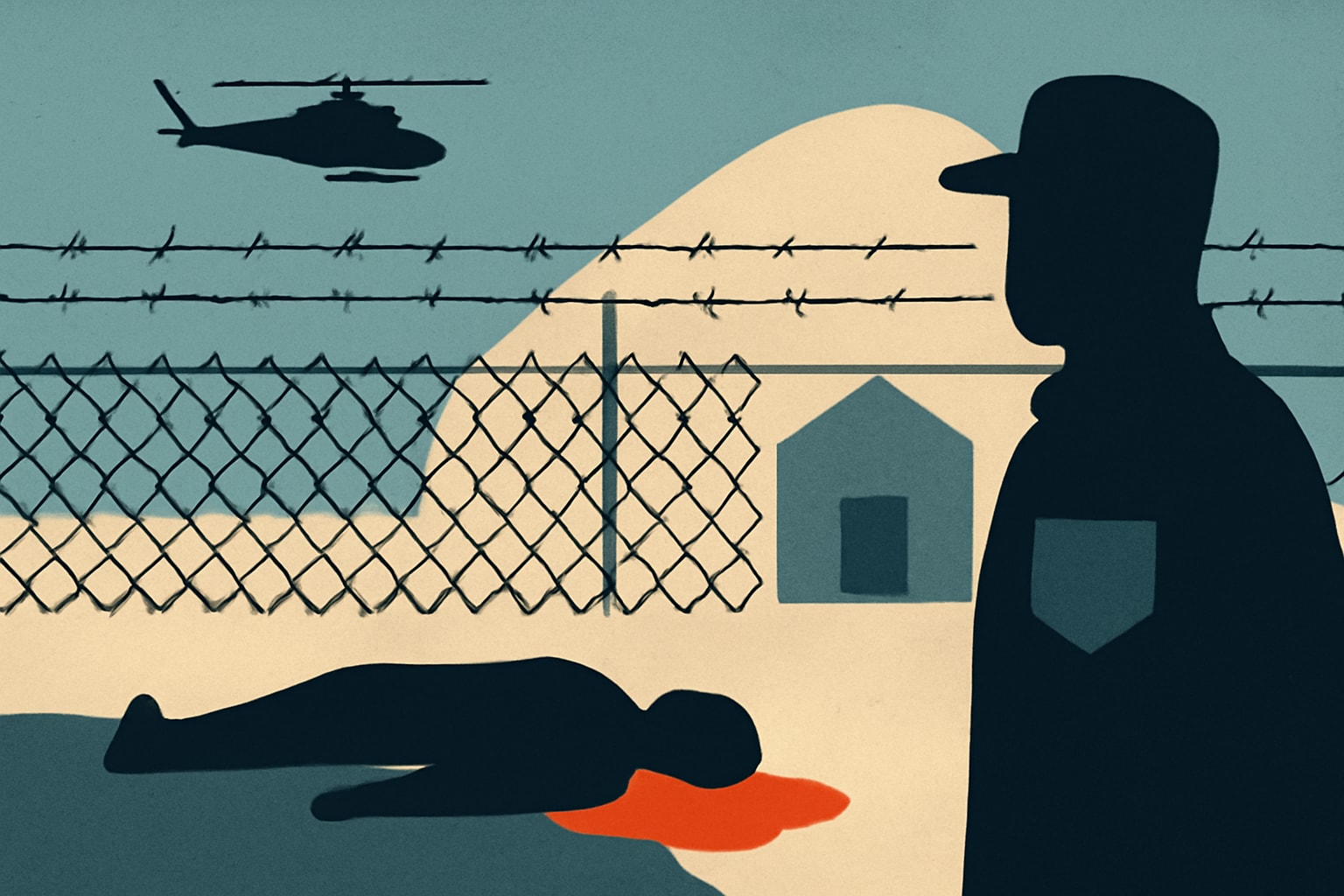 Editorial illustration for: Contractors Cited for Safety Violations in Death at ICE Detention Camp
